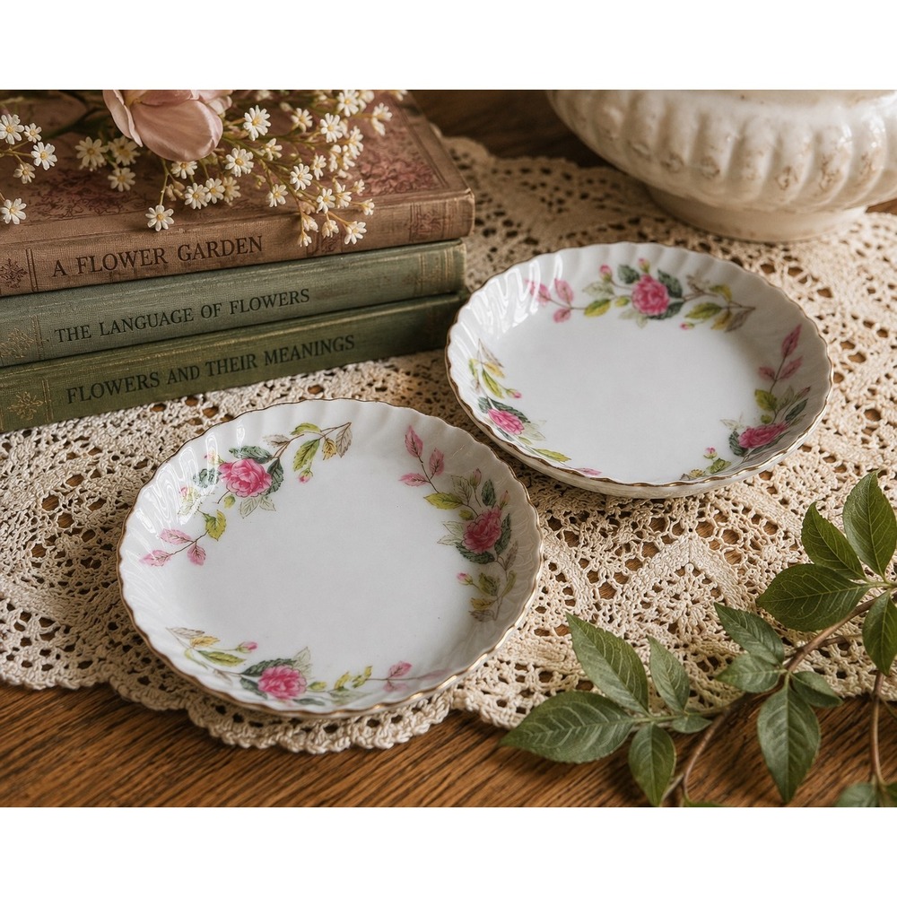 Creative Fine China Regency Rose Butter Pats Coasters Set of 2 ~ 3 3/4 in